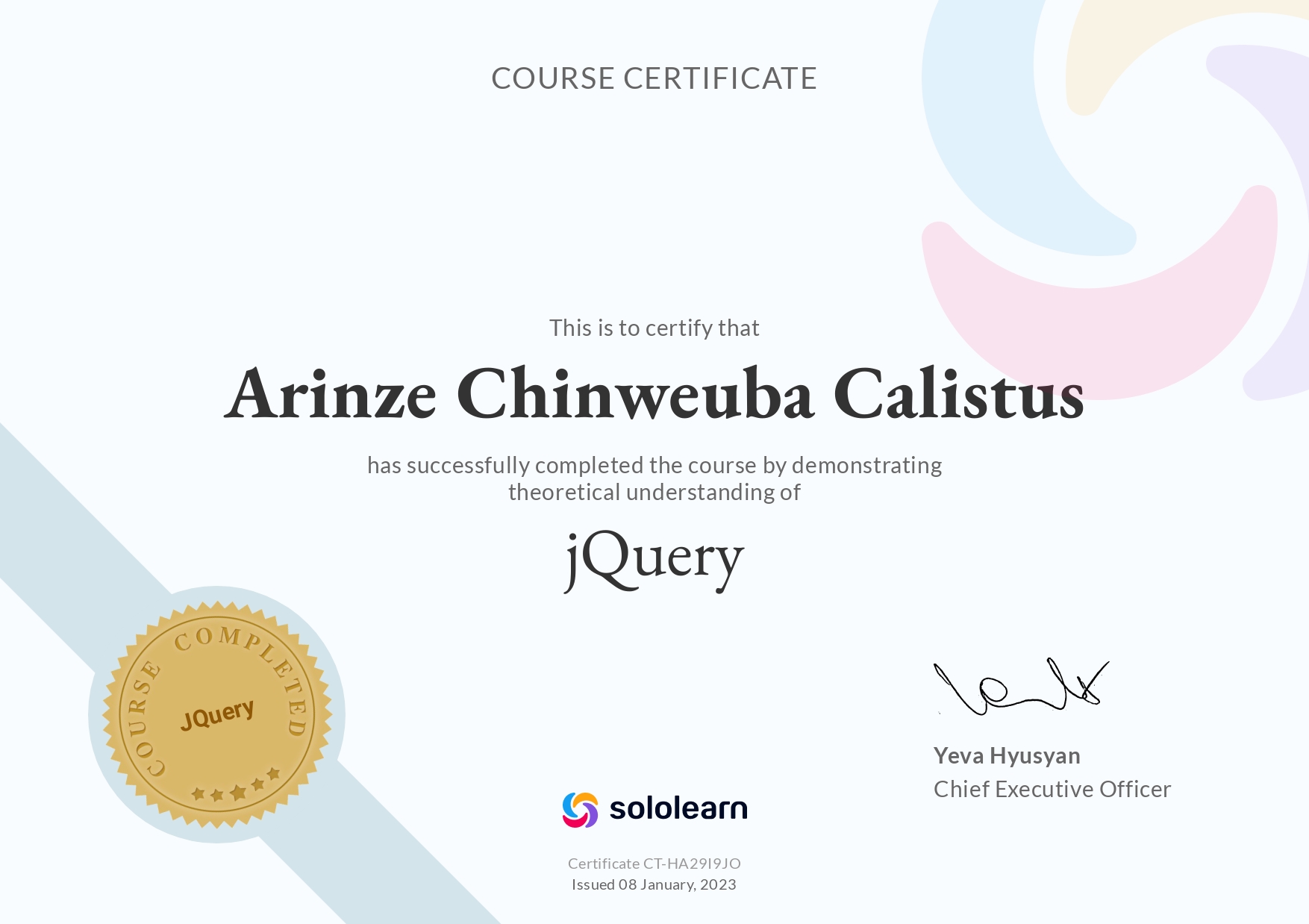 jquery certificate
